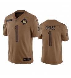 Men Cincinnati Bengals 1 Ja 27Marr Chase 2023 Brown Salute To Service Limited Stitched Jersey Men Cincinnati Bengals 1 Ja 27Marr Chase 2023 Brown Salute To Service Limited Stitched Jersey
