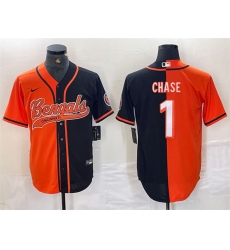 Men Cincinnati Bengals 1 Ja 27Marr Chase Black Orange Split With Patch Cool Base Stitched Baseball Jersey Men Cincinnati Bengals 1 Ja 27Marr Chase Black Orange Split With Patch Cool Base Stitched Baseball Jersey