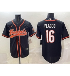 Men Cincinnati Bengals 16 Joe Flacco Black With Patch Cool Base Stitched Baseball Jersey