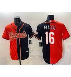 Men Cincinnati Bengals 16 Joe Flacco Orange Black Split With Patch Cool Base Stitched Baseball Jersey