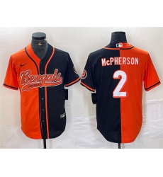 Men Cincinnati Bengals 2 Evan McPherson Black Orange Split With Patch Cool Base Stitched Baseball Jersey Men Cincinnati Bengals 2 Evan McPherson Black Orange Split With Patch Cool Base Stitched Baseball Jersey