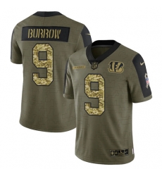 Men Cincinnati Bengals 9 Joe Burrow 2021 Salute To Service Olive Camo Limited Stitched Jersey Men Cincinnati Bengals 9 Joe Burrow 2021 Salute To Service Olive Camo Limited Stitched Jersey