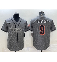 Men Cincinnati Bengals 9 Joe Burrow Grey With Patch Cool Base Stitched Baseball Jersey Men Cincinnati Bengals 9 Joe Burrow Grey With Patch Cool Base Stitched Baseball Jersey