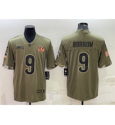 Men Cincinnati Bengals 9 Joe Burrow Olive 2022 Salute To Service Limited Stitched Jersey Men Cincinnati Bengals 9 Joe Burrow Olive 2022 Salute To Service Limited Stitched Jersey