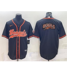 Men Cincinnati Bengals Black Team Big Logo With Patch Cool Base Stitched Baseball Jersey Men Cincinnati Bengals Black Team Big Logo With Patch Cool Base Stitched Baseball Jersey