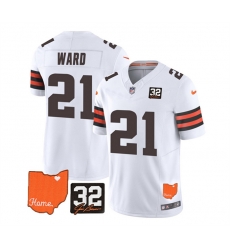 Men Cleveland Browns 21 Denzel Ward White 2023 F U S E With Jim Brown Memorial Patch Vapor Untouchable Limited Stitched Jersey Men Cleveland Browns 21 Denzel Ward White 2023 F U S E With Jim Brown Memorial Patch Vapor Untouchable Limited Stitched Jersey