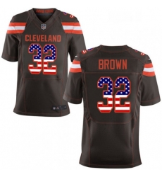 Mens Nike Cleveland Browns 32 Jim Brown Elite Brown Home USA Flag Fashion NFL Jersey Mens Nike Cleveland Browns 32 Jim Brown Elite Brown Home USA Flag Fashion NFL Jersey