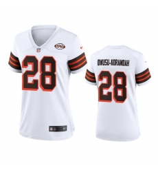 Women Cleveland Browns 28 Jeremiah Owusu Koramoah Nike 1946 Collection Alternate Game Limited NFL Jersey White Women Cleveland Browns 28 Jeremiah Owusu Koramoah Nike 1946 Collection Alternate Game Limited NFL Jersey White