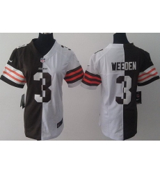 Women Nike Cleveland Browns 3 Brandon Weeden White Brown Split NFL Jerseys Women Nike Cleveland Browns 3 Brandon Weeden White Brown Split NFL Jerseys