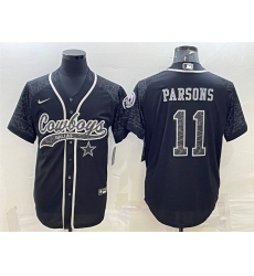 Men Dallas Cowboys 11 Micah Parsons Black Reflective With Patch Cool Base Stitched Baseball Jersey Men Dallas Cowboys 11 Micah Parsons Black Reflective With Patch Cool Base Stitched Baseball Jersey