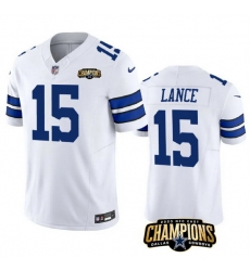 Men Dallas Cowboys 15 Trey Lance White 2023 F U S E NFC East Champions Patch Stitched Football Jersey Men Dallas Cowboys 15 Trey Lance White 2023 F U S E NFC East Champions Patch Stitched Football Jersey