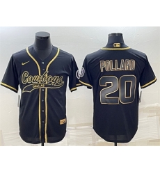 Men Dallas Cowboys 20 Tony Pollard Black Gold With Patch Cool Base Stitched Baseball Jersey Men Dallas Cowboys 20 Tony Pollard Black Gold With Patch Cool Base Stitched Baseball Jersey