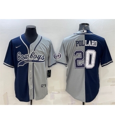 Men Dallas Cowboys 20 Tony Pollard Navy Grey Split With Patch Cool Base Stitched Baseball Jersey Men Dallas Cowboys 20 Tony Pollard Navy Grey Split With Patch Cool Base Stitched Baseball Jersey