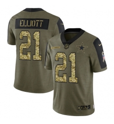 Men Dallas Cowboys 21 Ezekiel Elliott 2021 Salute To Service Olive Camo Limited Stitched Jersey Men Dallas Cowboys 21 Ezekiel Elliott 2021 Salute To Service Olive Camo Limited Stitched Jersey