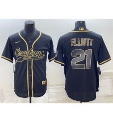 Men Dallas Cowboys 21 Ezekiel Elliott Black Gold With Patch Cool Base Stitched Baseball Jersey Men Dallas Cowboys 21 Ezekiel Elliott Black Gold With Patch Cool Base Stitched Baseball Jersey
