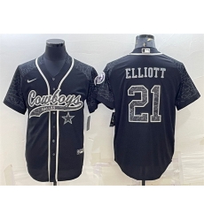 Men Dallas Cowboys 21 Ezekiel Elliott Black Reflective With Patch Cool Base Stitched Baseball Jersey Men Dallas Cowboys 21 Ezekiel Elliott Black Reflective With Patch Cool Base Stitched Baseball Jersey