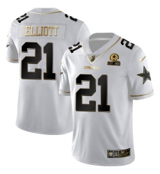 Men Dallas Cowboys 21 Ezekiel Elliott White Golden Edition With 1960 Patch Limited Stitched Jersey Men Dallas Cowboys 21 Ezekiel Elliott White Golden Edition With 1960 Patch Limited Stitched Jersey