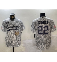 Men Dallas Cowboys 22 Emmitt Smith 2024 Arctic Camo Salute To Service Stitched Baseball Jersey 2 Men Dallas Cowboys 22 Emmitt Smith 2024 Arctic Camo Salute To Service Stitched Baseball Jersey 2
