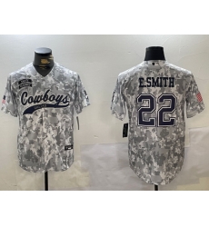 Men Dallas Cowboys 22 Emmitt Smith 2024 Arctic Camo Salute To Service Stitched Baseball Jersey Men Dallas Cowboys 22 Emmitt Smith 2024 Arctic Camo Salute To Service Stitched Baseball Jersey