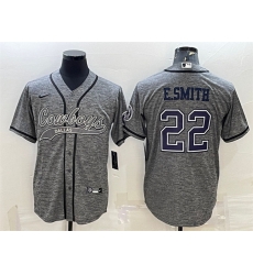 Men Dallas Cowboys 22 Emmitt Smith Grey With Patch Cool Base Stitched Baseball JerseyS Men Dallas Cowboys 22 Emmitt Smith Grey With Patch Cool Base Stitched Baseball JerseyS
