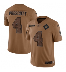 Men Dallas Cowboys 4 Dak Prescott 2023 Brown Salute To Service Limited Stitched Football Jersey Men Dallas Cowboys 4 Dak Prescott 2023 Brown Salute To Service Limited Stitched Football Jersey