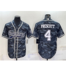 Men Dallas Cowboys 4 Dak Prescott Grey Camo With Patch Cool Base Stitched Baseball Jersey Men Dallas Cowboys 4 Dak Prescott Grey Camo With Patch Cool Base Stitched Baseball Jersey