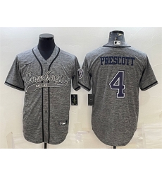Men Dallas Cowboys 4 Dak Prescott Grey With Patch Cool Base Stitched Baseball Jersey Men Dallas Cowboys 4 Dak Prescott Grey With Patch Cool Base Stitched Baseball Jersey