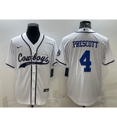 Men Dallas Cowboys 4 Dak Prescott White With Patch Cool Base Stitched Baseball Jersey Men Dallas Cowboys 4 Dak Prescott White With Patch Cool Base Stitched Baseball Jersey