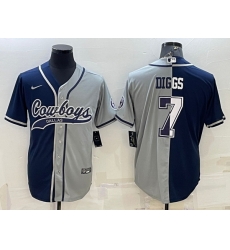 Men Dallas Cowboys 7 Trevon Diggs Navy Grey Split With Patch Cool Base Stitched Baseball Jersey Men Dallas Cowboys 7 Trevon Diggs Navy Grey Split With Patch Cool Base Stitched Baseball Jersey