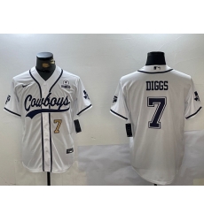 Men Dallas Cowboys 7 Trevon Diggs White With Patch Cool Base Stitched Baseball Jersey 1 Men Dallas Cowboys 7 Trevon Diggs White With Patch Cool Base Stitched Baseball Jersey 1