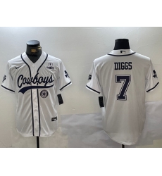 Men Dallas Cowboys 7 Trevon Diggs White With Patch Cool Base Stitched Baseball Jersey 5 Men Dallas Cowboys 7 Trevon Diggs White With Patch Cool Base Stitched Baseball Jersey 5