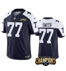 Men Dallas Cowboys 77 Tyron Smith Navy White 2023 F U S E NFC East Champions Patch Stitched Football Jersey Men Dallas Cowboys 77 Tyron Smith Navy White 2023 F U S E NFC East Champions Patch Stitched Football Jersey