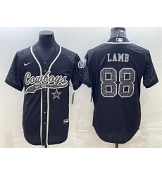 Men Dallas Cowboys 88 CeeDee Lamb Black Reflective With Patch Cool Base Stitched Baseball Jersey Men Dallas Cowboys 88 CeeDee Lamb Black Reflective With Patch Cool Base Stitched Baseball Jersey