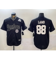 Men Dallas Cowboys 88 CeeDee Lamb Black With Patch Cool Base Stitched Baseball Jersey 5 Men Dallas Cowboys 88 CeeDee Lamb Black With Patch Cool Base Stitched Baseball Jersey 5