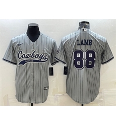 Men Dallas Cowboys 88 CeeDee Lamb Grey With Patch Cool Base Stitched Baseball Jersey Men Dallas Cowboys 88 CeeDee Lamb Grey With Patch Cool Base Stitched Baseball Jersey