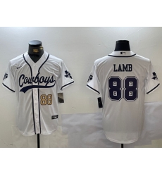 Men Dallas Cowboys 88 CeeDee Lamb White With Patch Cool Base Stitched Baseball Jersey 6 Men Dallas Cowboys 88 CeeDee Lamb White With Patch Cool Base Stitched Baseball Jersey 6
