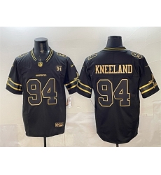 Men Dallas Cowboys 94 Marshawn Kneeland Black Gold 2025 F U S E  94 Marshawn Kneeland Memorial Patch Vapor Limited Stitched Football Jersey