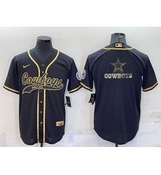 Men Dallas Cowboys Black Gold Team Big Logo With Patch Cool Base Stitched Baseball Jersey Men Dallas Cowboys Black Gold Team Big Logo With Patch Cool Base Stitched Baseball Jersey