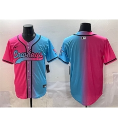 Men Dallas Cowboys Blank Pink Blue Limited Stitched Baseball Jersey