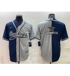 Men Dallas Cowboys Navy Grey Split Team Big Logo With Patch Cool Base Stitched Baseball Jersey Men Dallas Cowboys Navy Grey Split Team Big Logo With Patch Cool Base Stitched Baseball Jersey