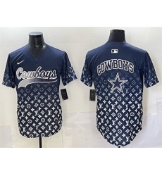 Men Dallas Cowboys Team Big Logo Navy Limited Stitched Baseball Jersey 3