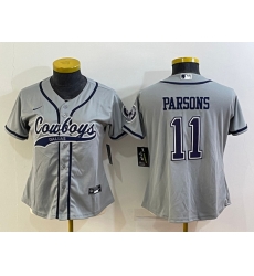 Women Dallas Cowboys 11 Micah Parsons Grey With Patch Cool Base Stitched Baseball Jersey Women Dallas Cowboys 11 Micah Parsons Grey With Patch Cool Base Stitched Baseball Jersey