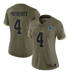 Women Dallas Cowboys 4 Dak Prescott Olive 2022 Salute To Service Limited Stitched Jersey Women Dallas Cowboys 4 Dak Prescott Olive 2022 Salute To Service Limited Stitched Jersey