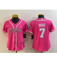 Women Dallas Cowboys 7 Trevon Diggs Pink With Patch Cool Base Stitched Baseball Jersey Women Dallas Cowboys 7 Trevon Diggs Pink With Patch Cool Base Stitched Baseball Jersey