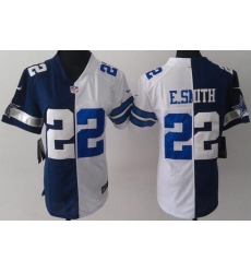 Women Nike Dallas Cowboys 22 E.SMITH Blue White Split NFL Jerseys Women Nike Dallas Cowboys 22 E.SMITH Blue White Split NFL Jerseys