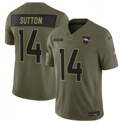Men Denver Broncos 14 Courtland Sutton Olive 2025 F U S E  Salute to Service Limited Stitched Football Jersey