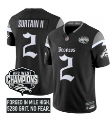 Men Denver Broncos 2 Patrick Surtain II Black F U S E 2025 Afc West Champions Patch  u2018Gothic Mile High Shadows Edition u2019 Vapor Limited Stitched Foo
