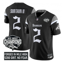 Men Denver Broncos 2 Patrick Surtain II Black F U S E 2025 Afc West Champions Patch  u2018Gothic Mile High Shadows Edition u2019 Vapor Limited Stitched Foo