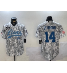 Men Detroit Lions 14 Amon Ra St Brown 2024 Arctic Camo Salute To Service Stitched Baseball Jersey 1 Men Detroit Lions 14 Amon Ra St Brown 2024 Arctic Camo Salute To Service Stitched Baseball Jersey 1