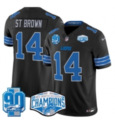 Men Detroit Lions 14 Amon Ra St Brown Black 2024 NFC North Champions 90th Anniversary Patch F U S E Vapor Limited Stitched Jersey Men Detroit Lions 14 Amon Ra St Brown Black 2024 NFC North Champions 90th Anniversary Patch F U S E Vapor Limited Stitched Jersey